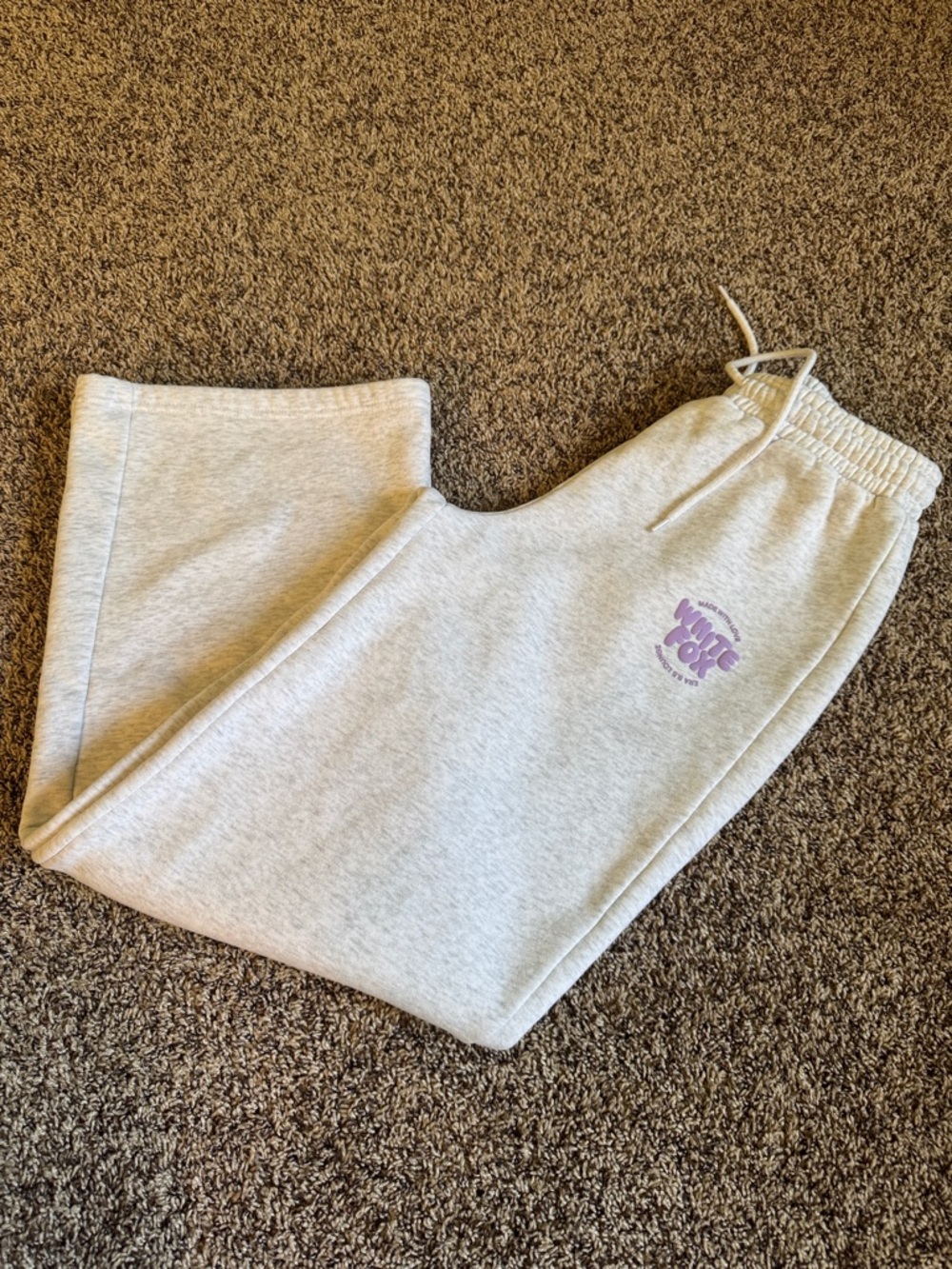 White Fox Light Gray Sweatpants with Purple Graphic